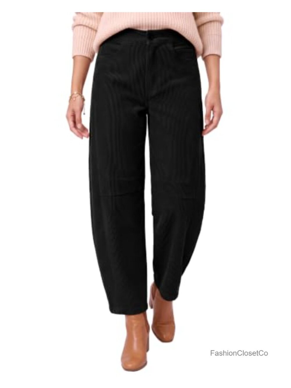 Corduroy Pants High Waist Barrel Leg Ankle Trousers
